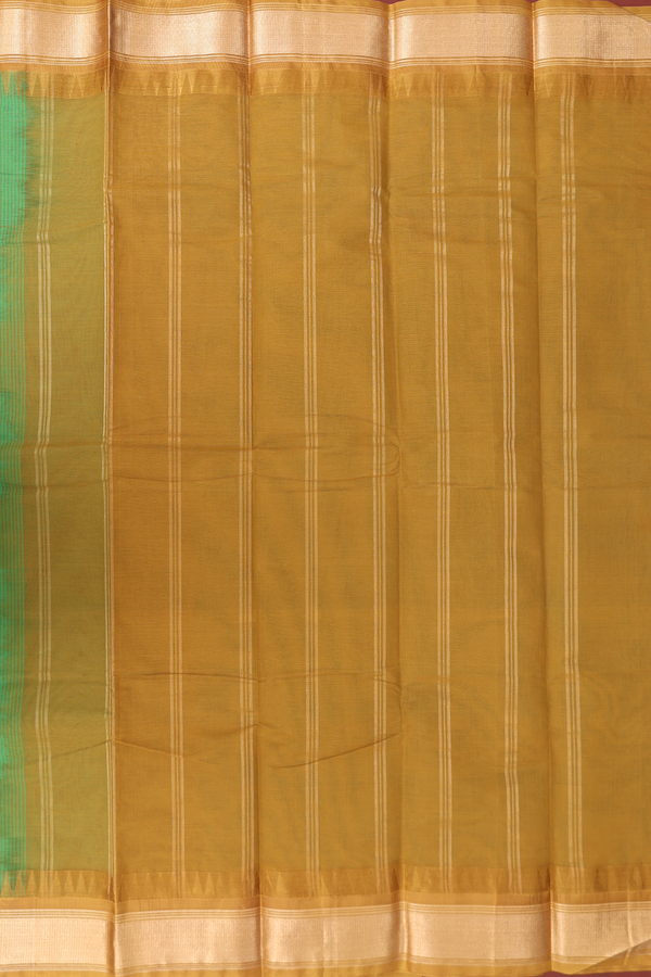 Kanchi Cotton Saree In Green With Contrast Silk Border