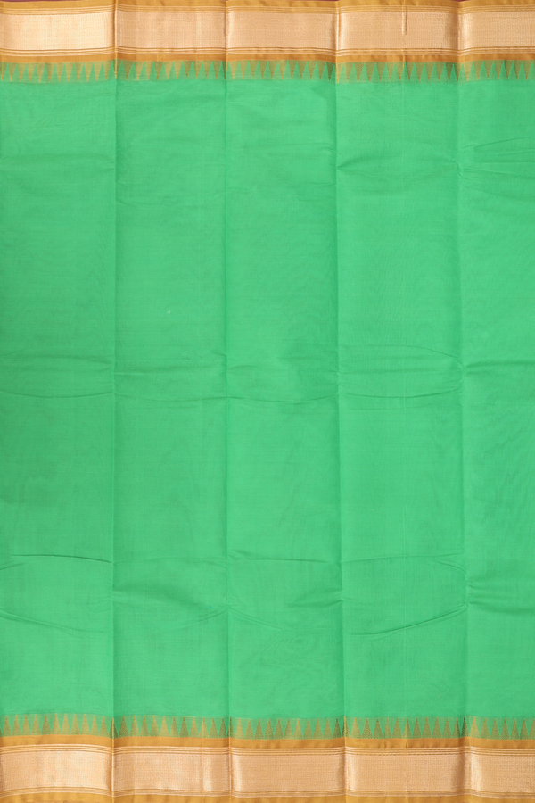 Kanchi Cotton Saree In Green With Contrast Silk Border