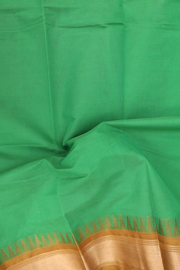 Kanchi Cotton Saree In Green With Contrast Silk Border