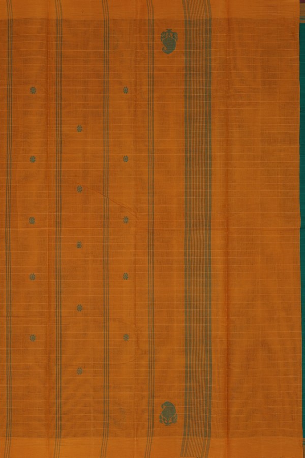 Kanchi Cotton Saree In Green With Floral Buttas
