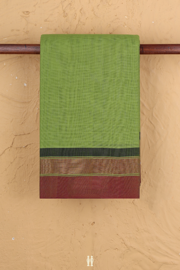 Kanchi Cotton Saree In Green With Self Stripes Design