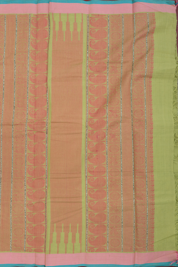 Kanchi Cotton Saree In Green With Stripes Design