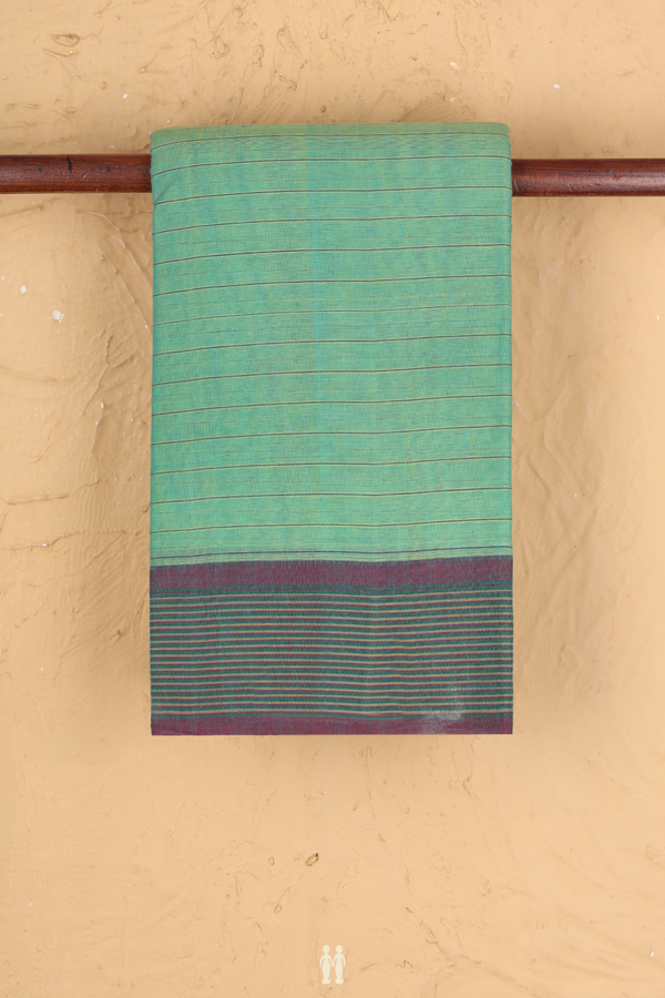 Kanchi Cotton Saree In Green With Stripes Design