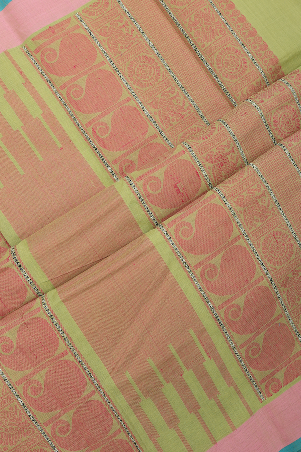 Kanchi Cotton Saree In Green With Stripes Design