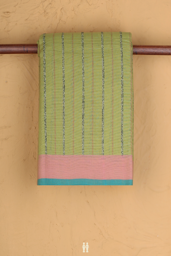 Kanchi Cotton Saree In Green With Stripes Design