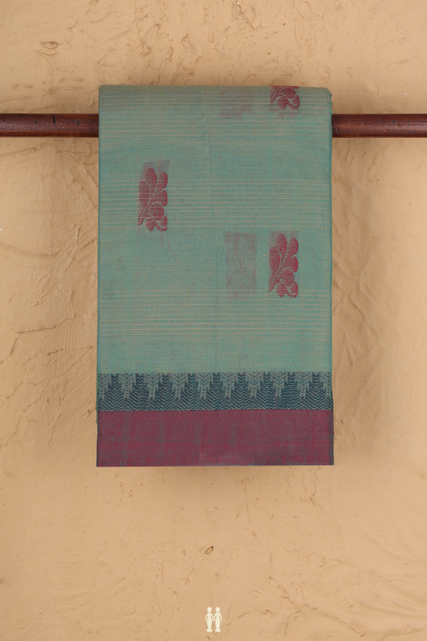 Kanchi Cotton Saree In Green With Threadwork Buttas