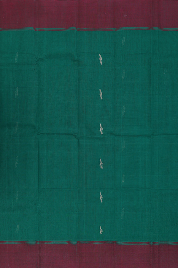 Kanchi Cotton Saree In Green With Threadwork Buttas