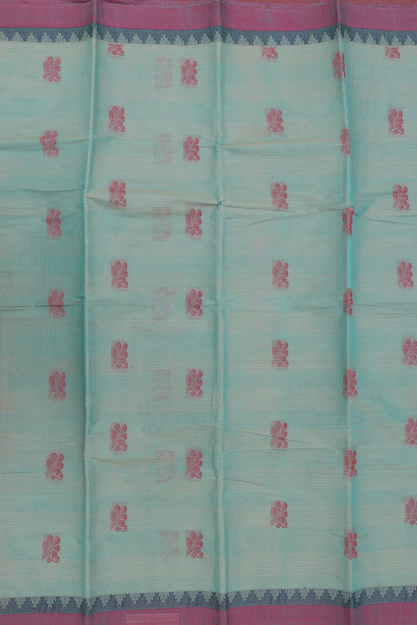 Kanchi Cotton Saree In Green With Threadwork Buttas