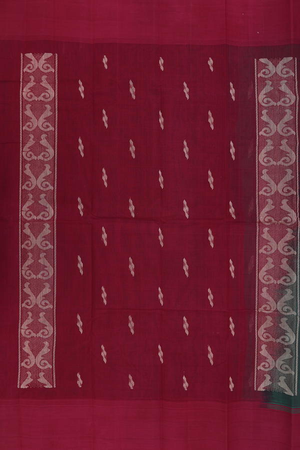 Kanchi Cotton Saree In Green With Threadwork Buttas