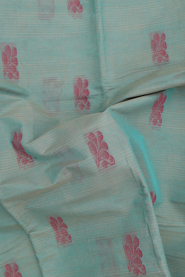 Kanchi Cotton Saree In Green With Threadwork Buttas
