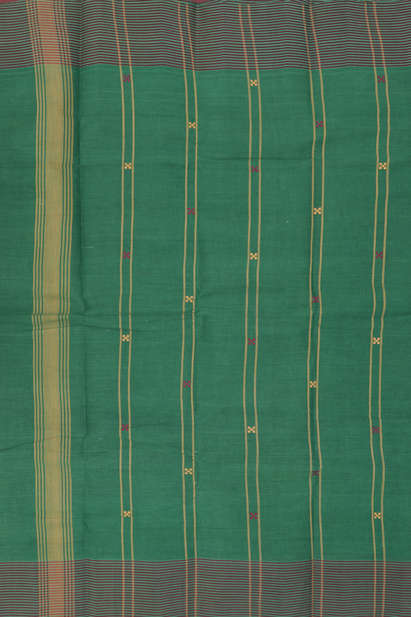 Kanchi Cotton Saree In Greenish Brown With Threadwork Buttas
