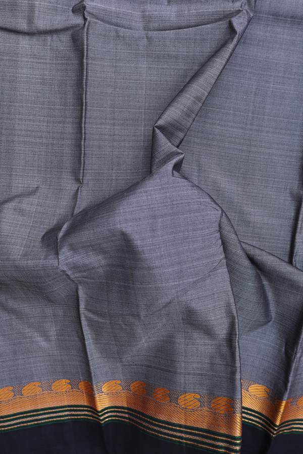 Kanchi Cotton Saree In Grey With Contrast Border