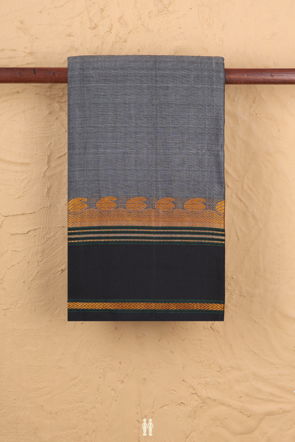 Kanchi Cotton Saree In Grey With Contrast Border