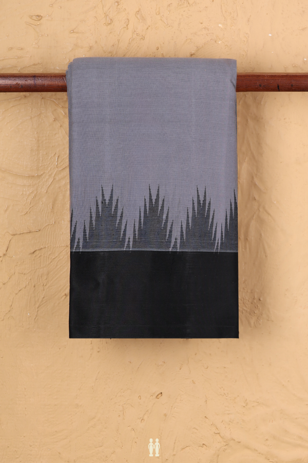 Kanchi Cotton Saree In Grey With Contrast Silk Border