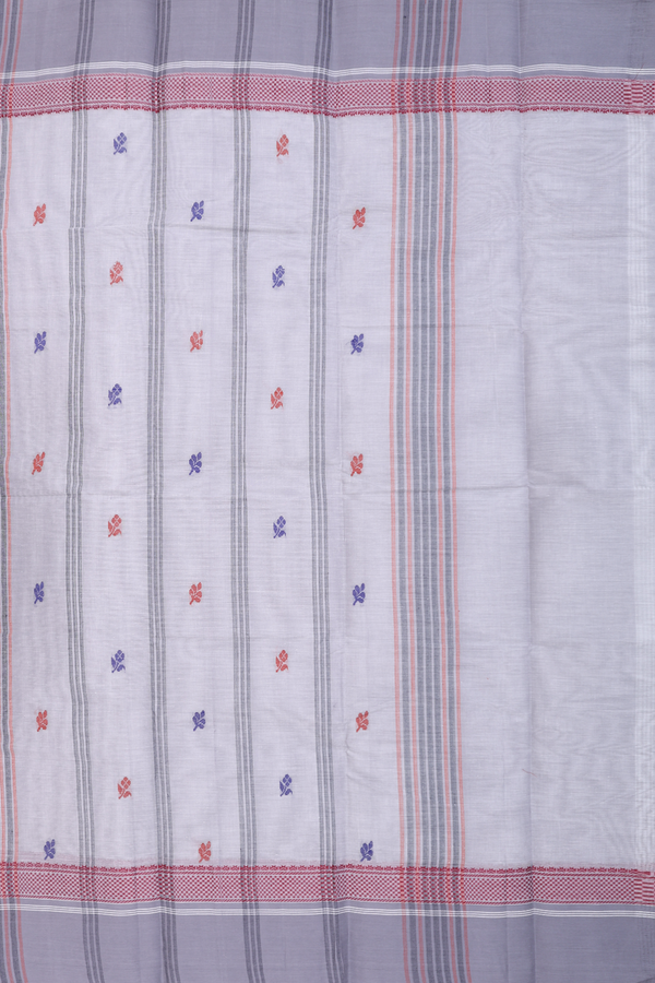 Kanchi Cotton Saree In Grey With Floral Buttas