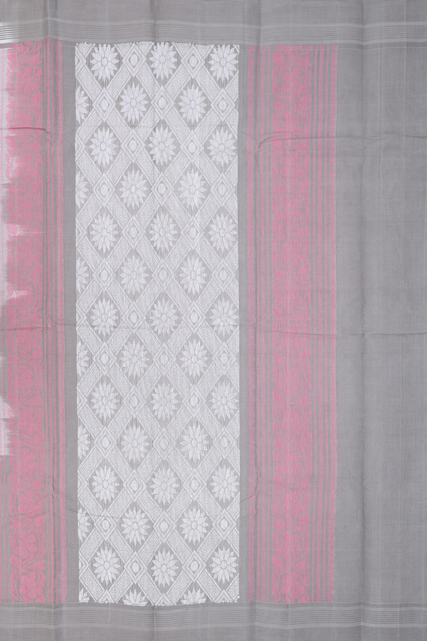 Kanchi Cotton Saree In Grey With Threadwork Buttas