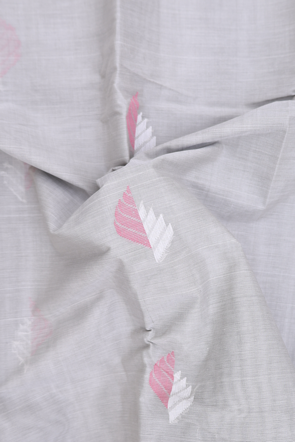 Kanchi Cotton Saree In Grey With Threadwork Buttas