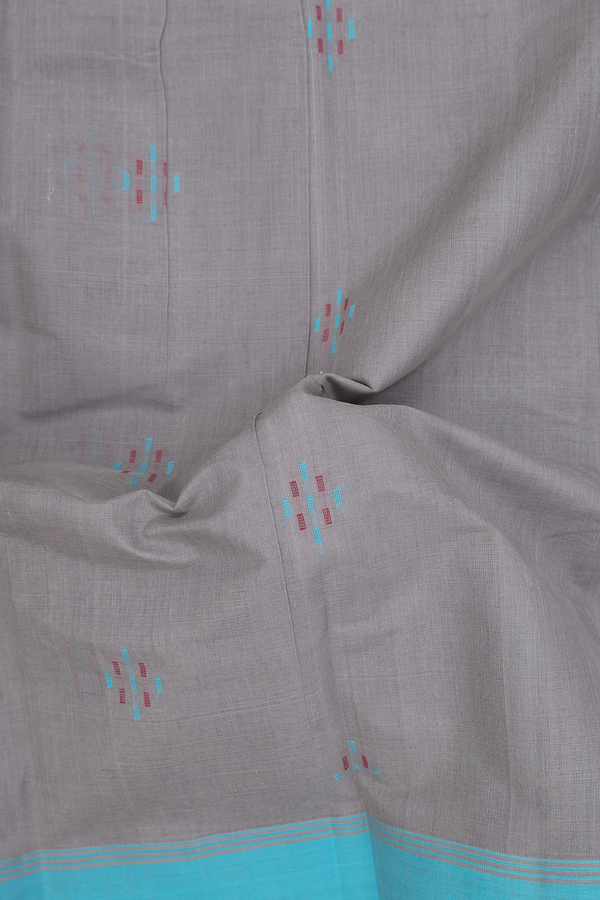 Kanchi Cotton Saree In Grey With Threadwork Buttas