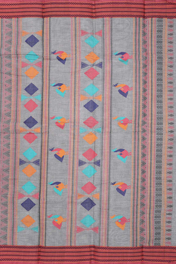 Kanchi Cotton Saree In Grey With Threadwork Buttis
