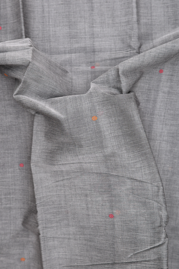Kanchi Cotton Saree In Grey With Threadwork Buttis