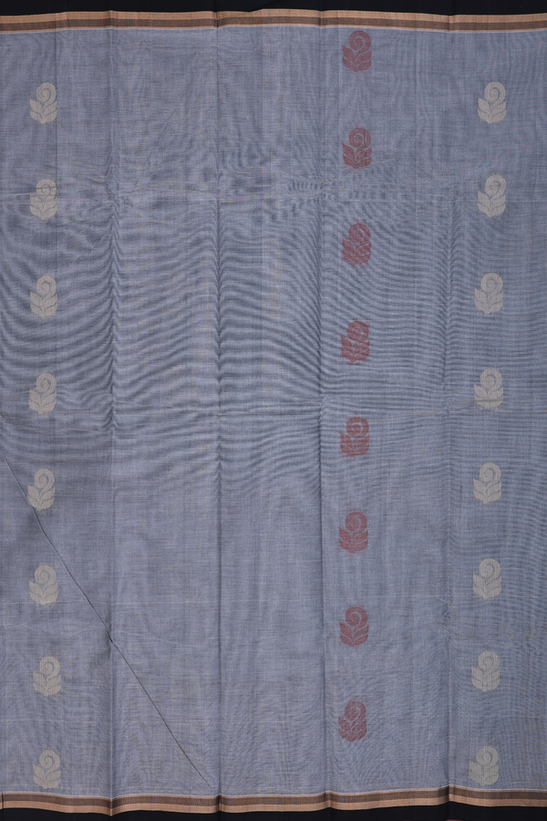 Kanchi Cotton Saree In Grey With Threadwork Motifs