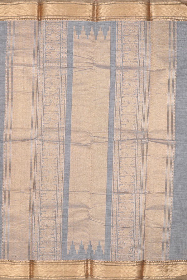 Kanchi Cotton Saree In Grey With Iruthalai Pakshi Buttas