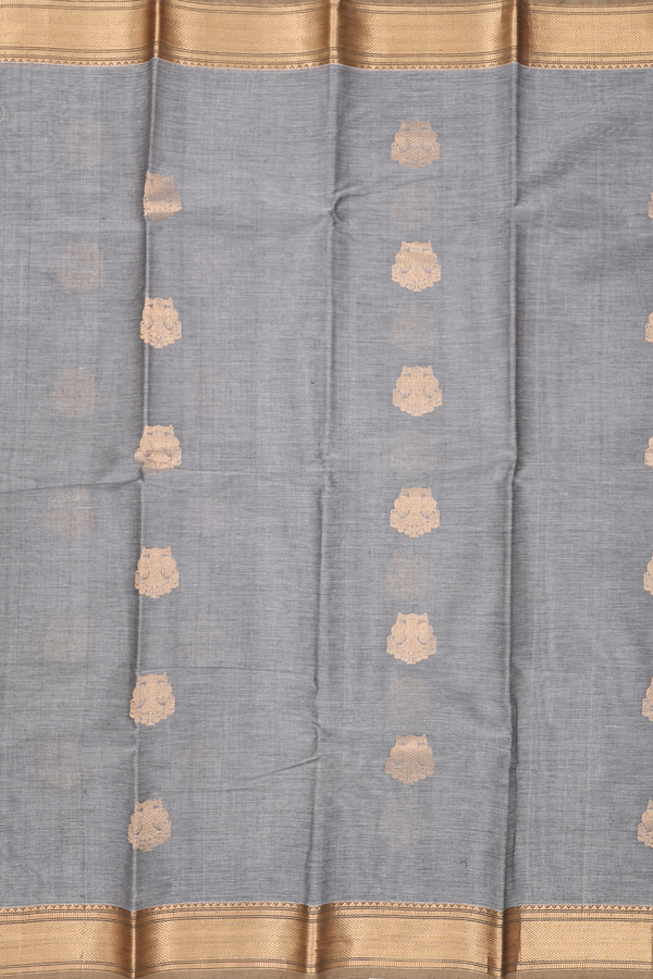 Kanchi Cotton Saree In Grey With Iruthalai Pakshi Buttas