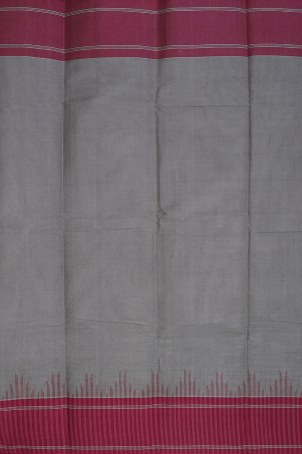 Kanchi Cotton Saree In Greyish Green With Contrast Border