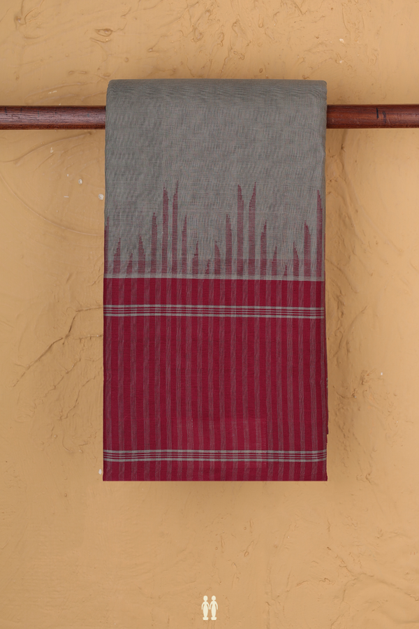 Kanchi Cotton Saree In Greyish Green With Contrast Border