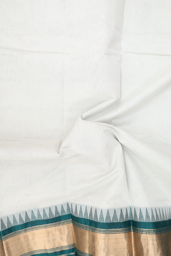Kanchi Cotton Saree In Off White With Contrast Silk Border