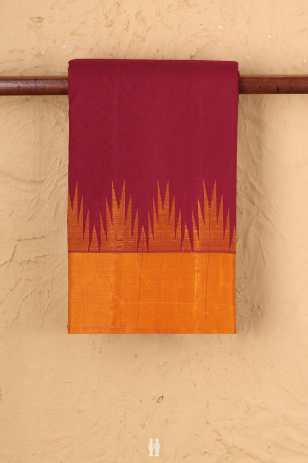 Kanchi Cotton Saree In Hibiscus Red With Contrast Silk Border