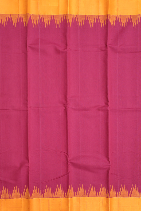 Kanchi Cotton Saree In Hibiscus Red With Contrast Silk Border