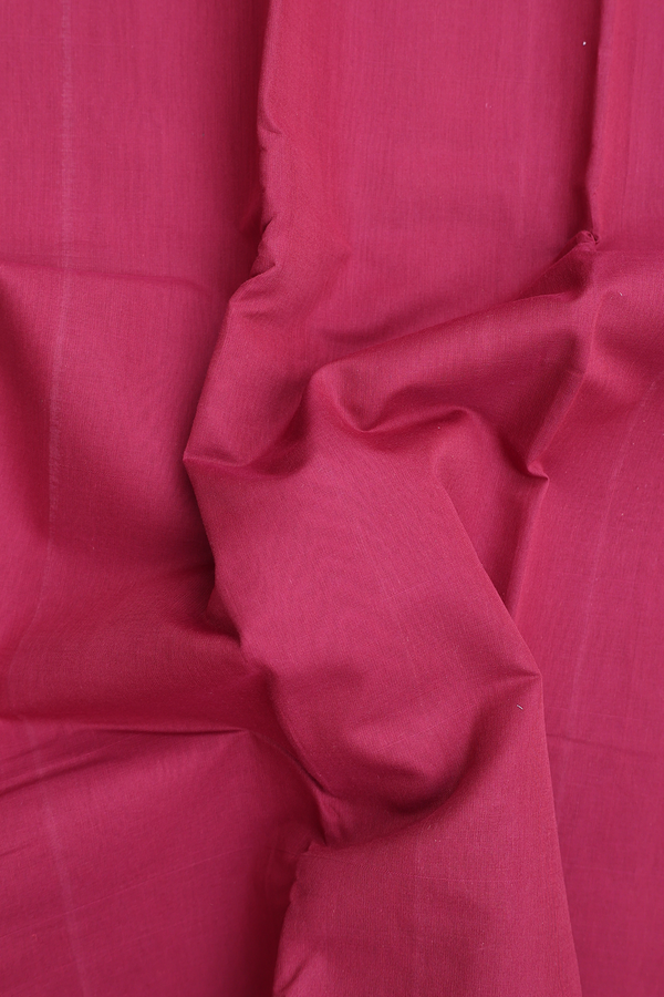 Kanchi Cotton Saree In Hibiscus Red With Contrast Silk Border
