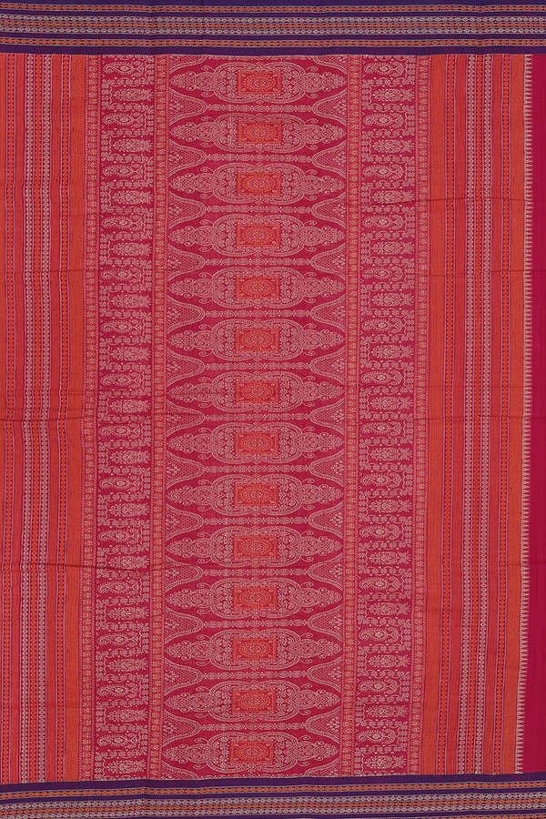 Kanchi Cotton Saree In Rose Red With Rudraksh Buttis