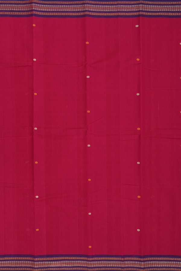Kanchi Cotton Saree In Rose Red With Rudraksh Buttis