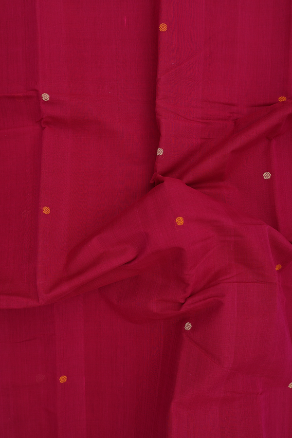 Kanchi Cotton Saree In Rose Red With Rudraksh Buttis