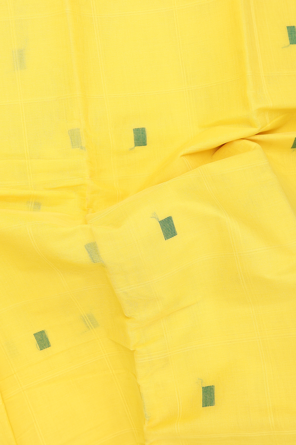 Kanchi Cotton Saree In Lemon Yellow With Threadwork Buttas