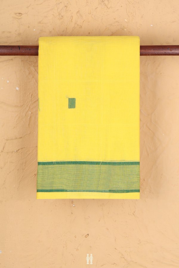 Kanchi Cotton Saree In Lemon Yellow With Threadwork Buttas