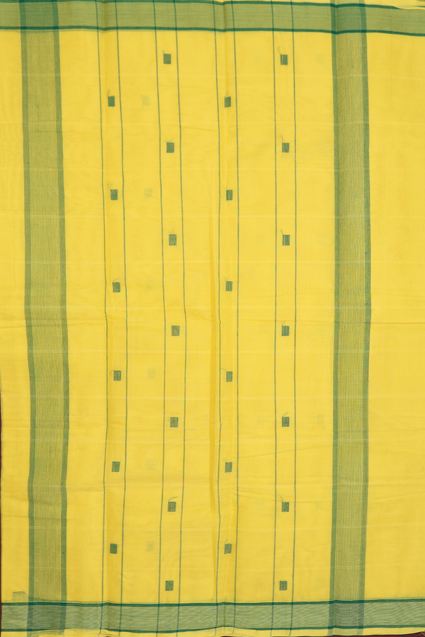 Kanchi Cotton Saree In Lemon Yellow With Threadwork Buttas