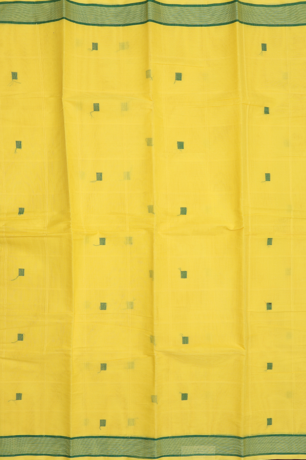 Kanchi Cotton Saree In Lemon Yellow With Threadwork Buttas