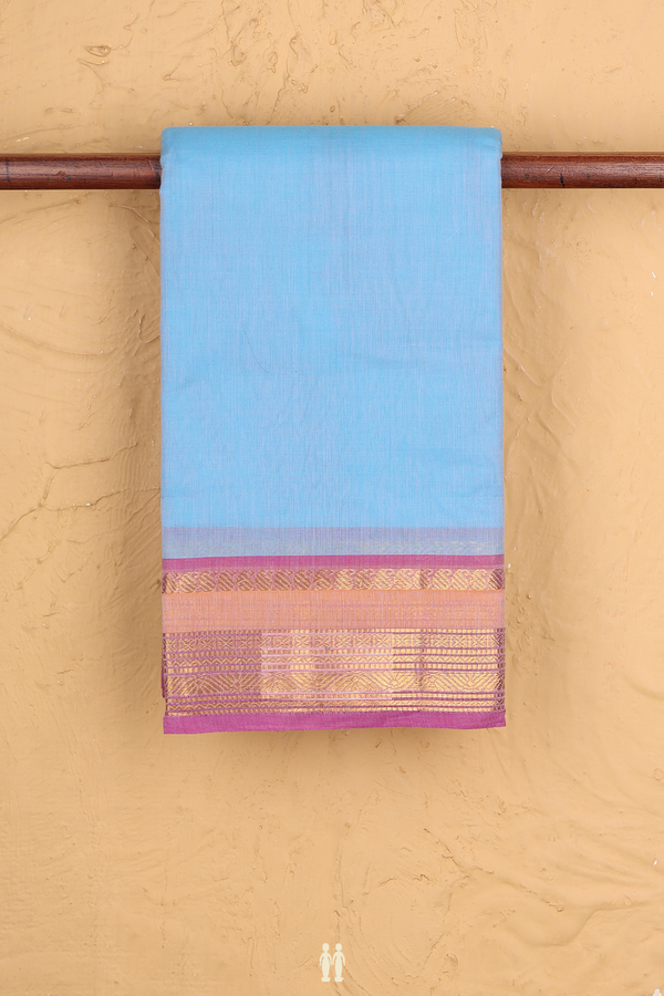 Kanchi Cotton Saree In Light Blue With Contrast Border