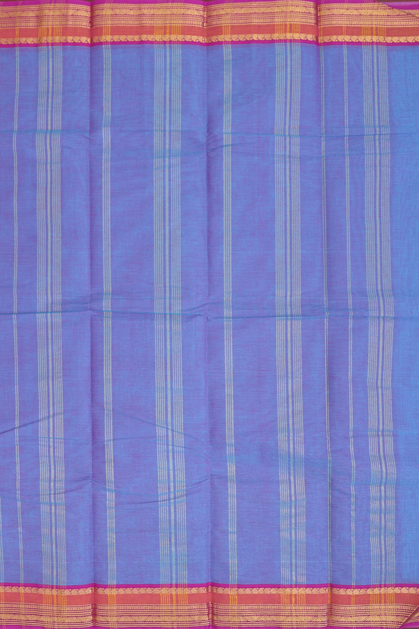 Kanchi Cotton Saree In Light Blue With Contrast Border