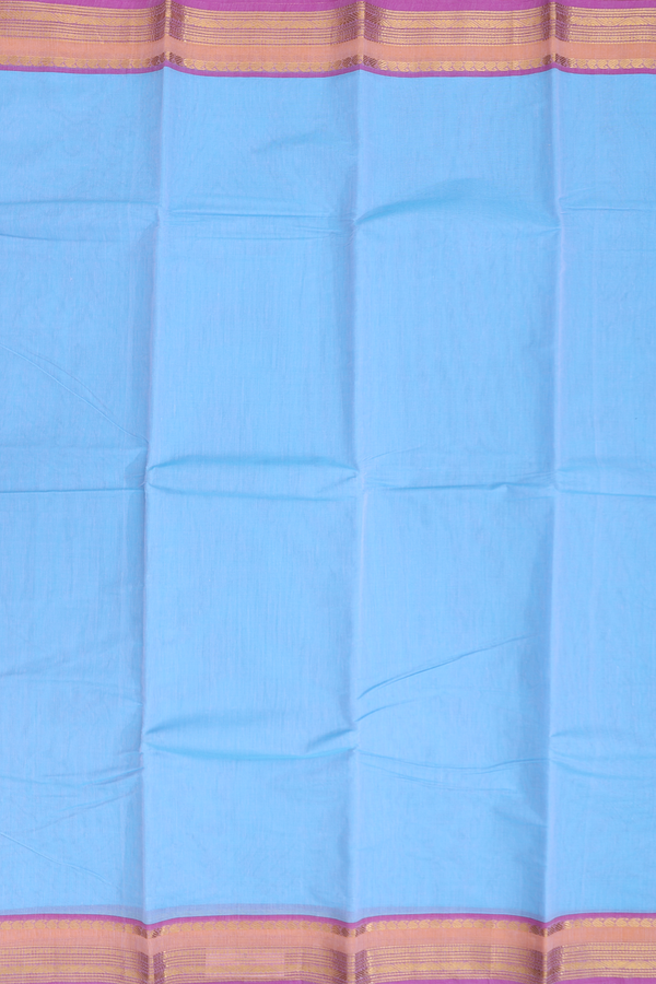 Kanchi Cotton Saree In Light Blue With Contrast Border