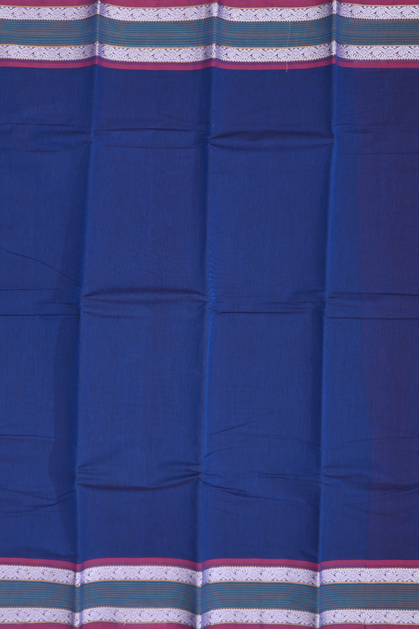 Kanchi Cotton Saree In Blue With Contrast Border