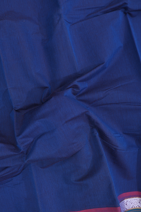 Kanchi Cotton Saree In Blue With Contrast Border