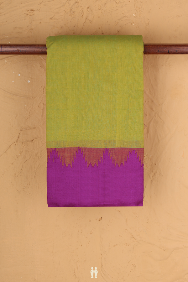 Kanchi Cotton Saree In Lime Green With Contrast Border