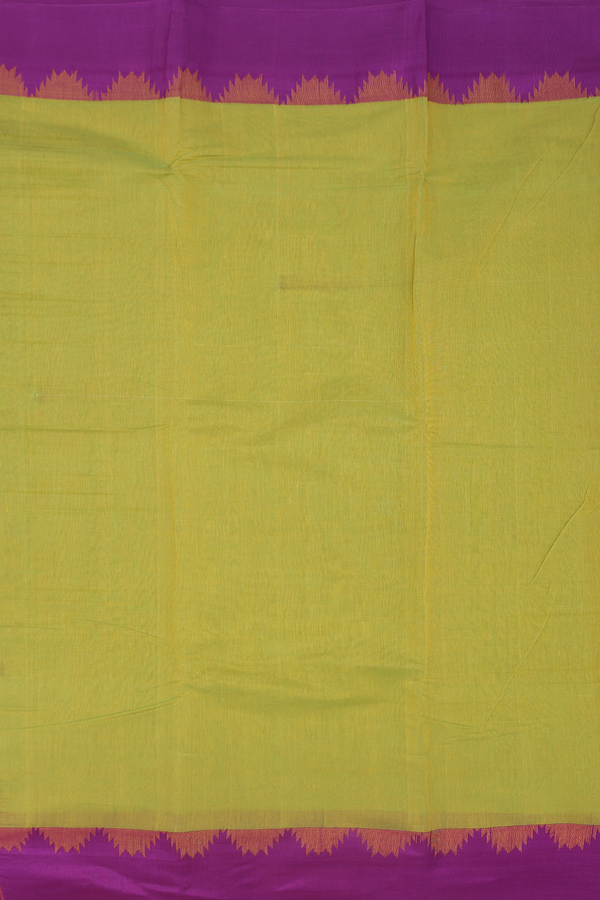 Kanchi Cotton Saree In Lime Green With Contrast Border