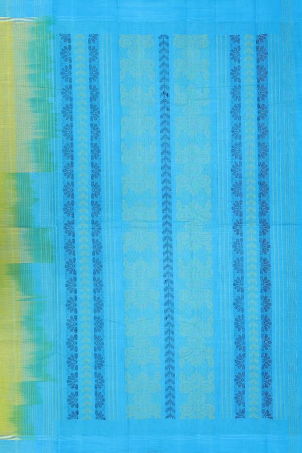 Kanchi Cotton Saree In Lime Green With Threadwork Buttas