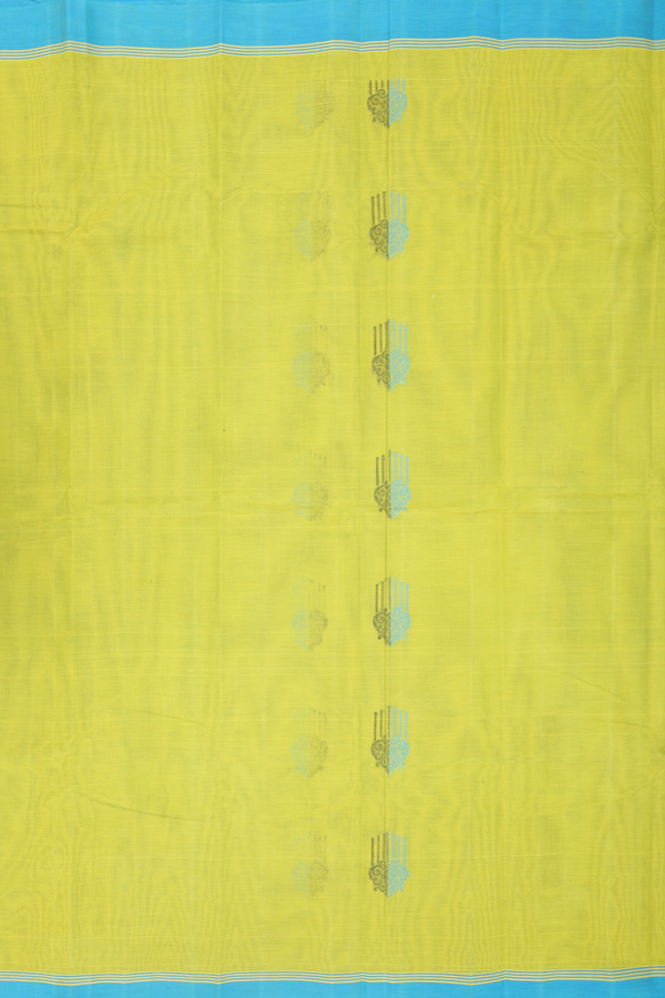 Kanchi Cotton Saree In Lime Green With Threadwork Buttas