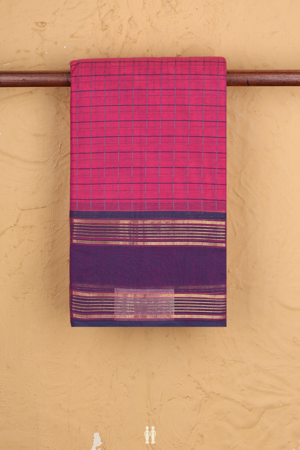 Kanchi Cotton Saree In Magenta With Checks Design